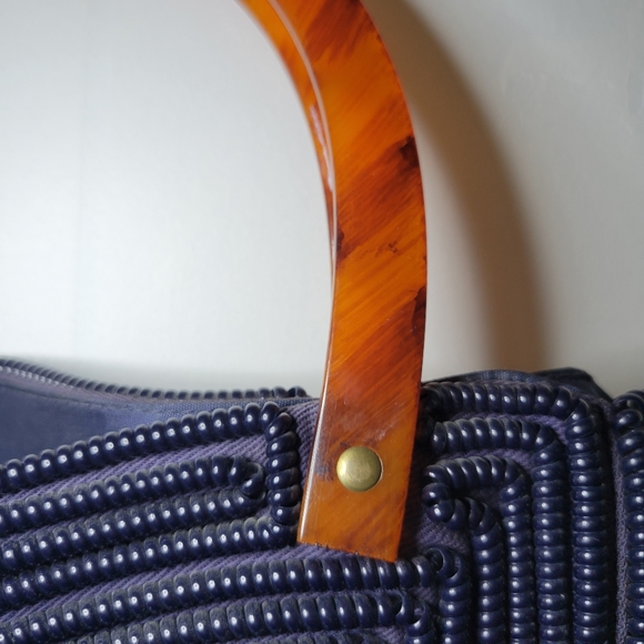 VTG Rare Telephone Cord Purse | Butterly Design | Faux Tortoise Handles | c 40s - Picture 11 of 16